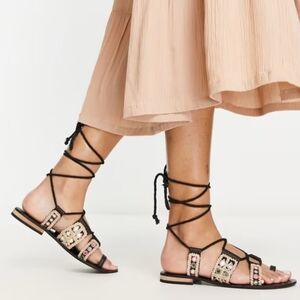 New Free People Leather Mantra Mirror Sandals in Black  EU 38½